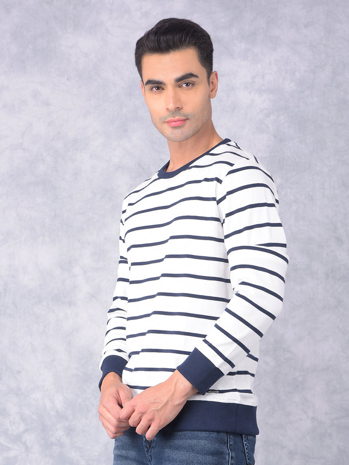 White Horizontal Stripes Sweatshirt-Men Sweatshirts-Crimsoune Club