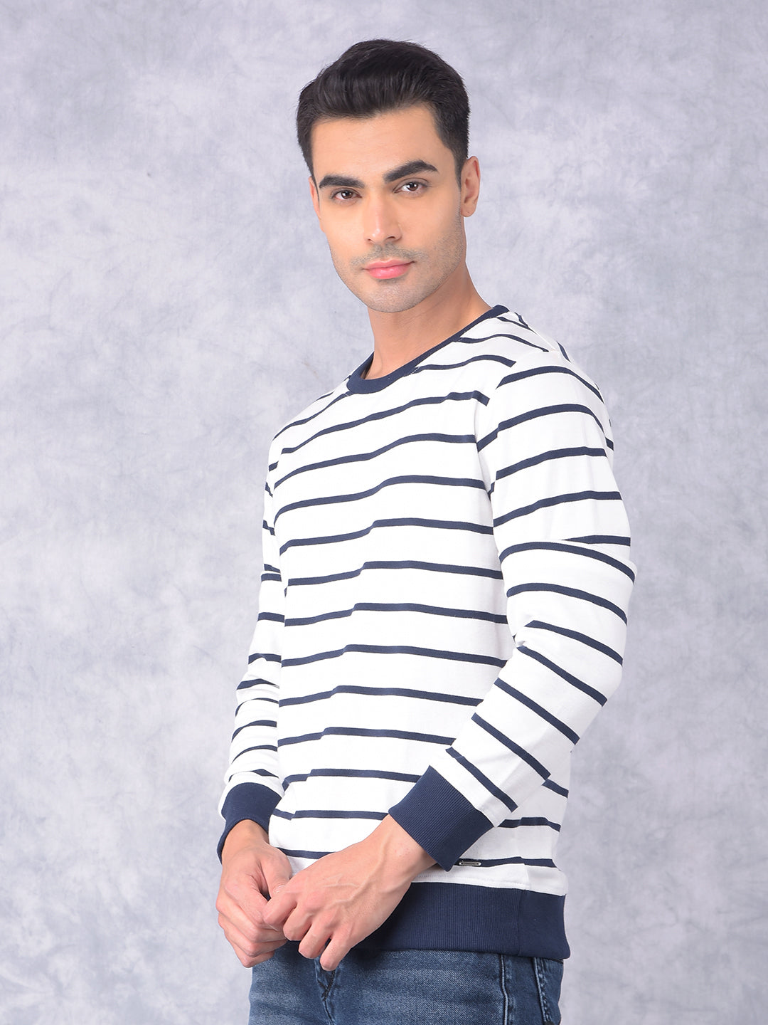 White Horizontal Stripes Sweatshirt-Men Sweatshirts-Crimsoune Club