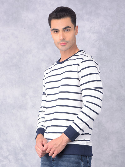 White Horizontal Stripes Sweatshirt-Men Sweatshirts-Crimsoune Club