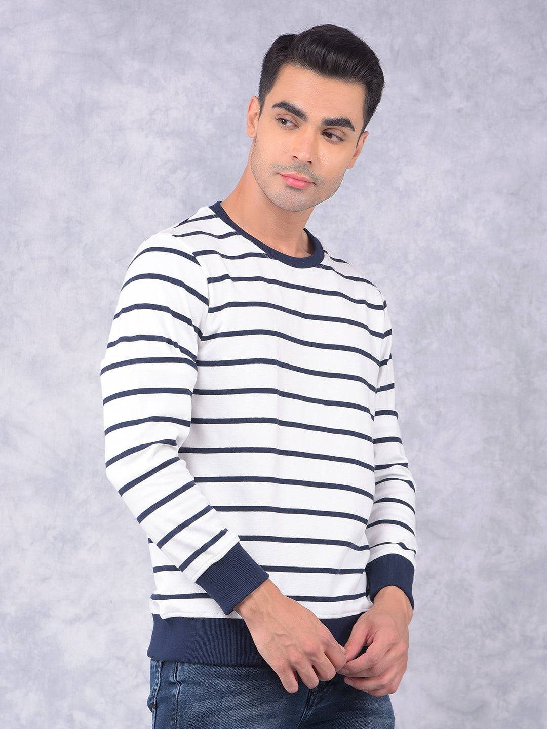 White Horizontal Stripes Sweatshirt-Men Sweatshirts-Crimsoune Club