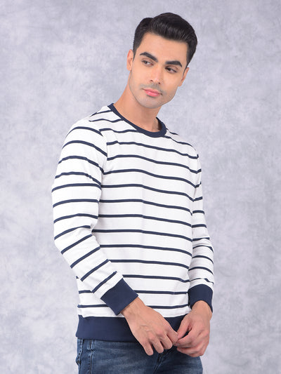 White Horizontal Stripes Sweatshirt-Men Sweatshirts-Crimsoune Club