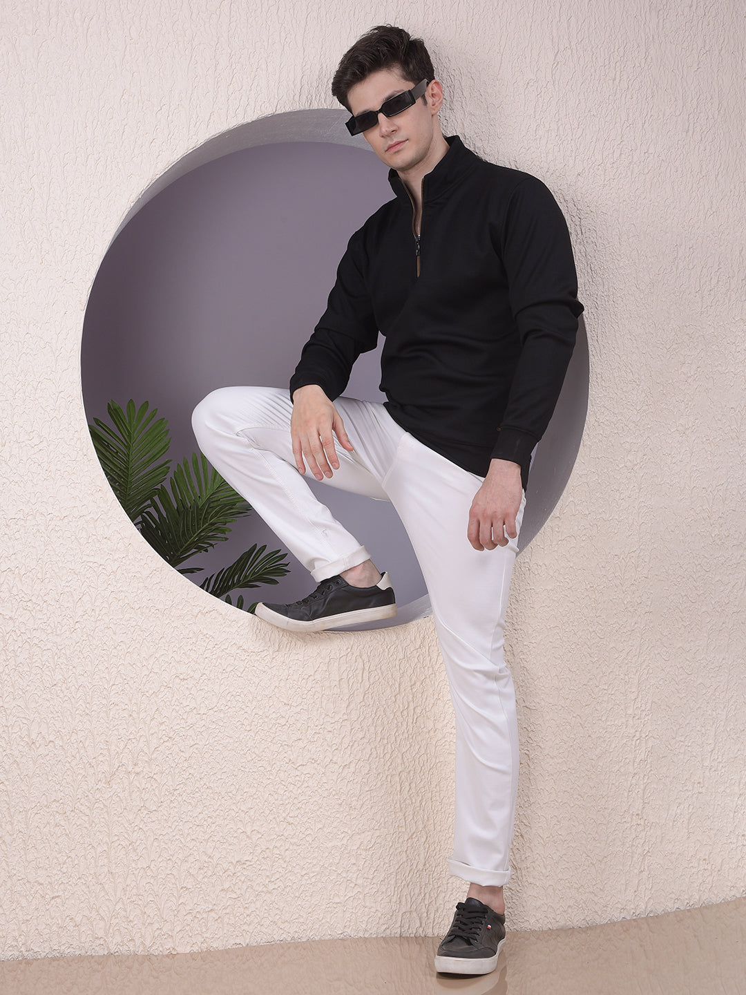 Black Half-Zip High-Neck Sweatshirt-Men Sweatshirts-Crimsoune Club