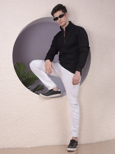 Black Half-Zip High-Neck Sweatshirt-Men Sweatshirts-Crimsoune Club