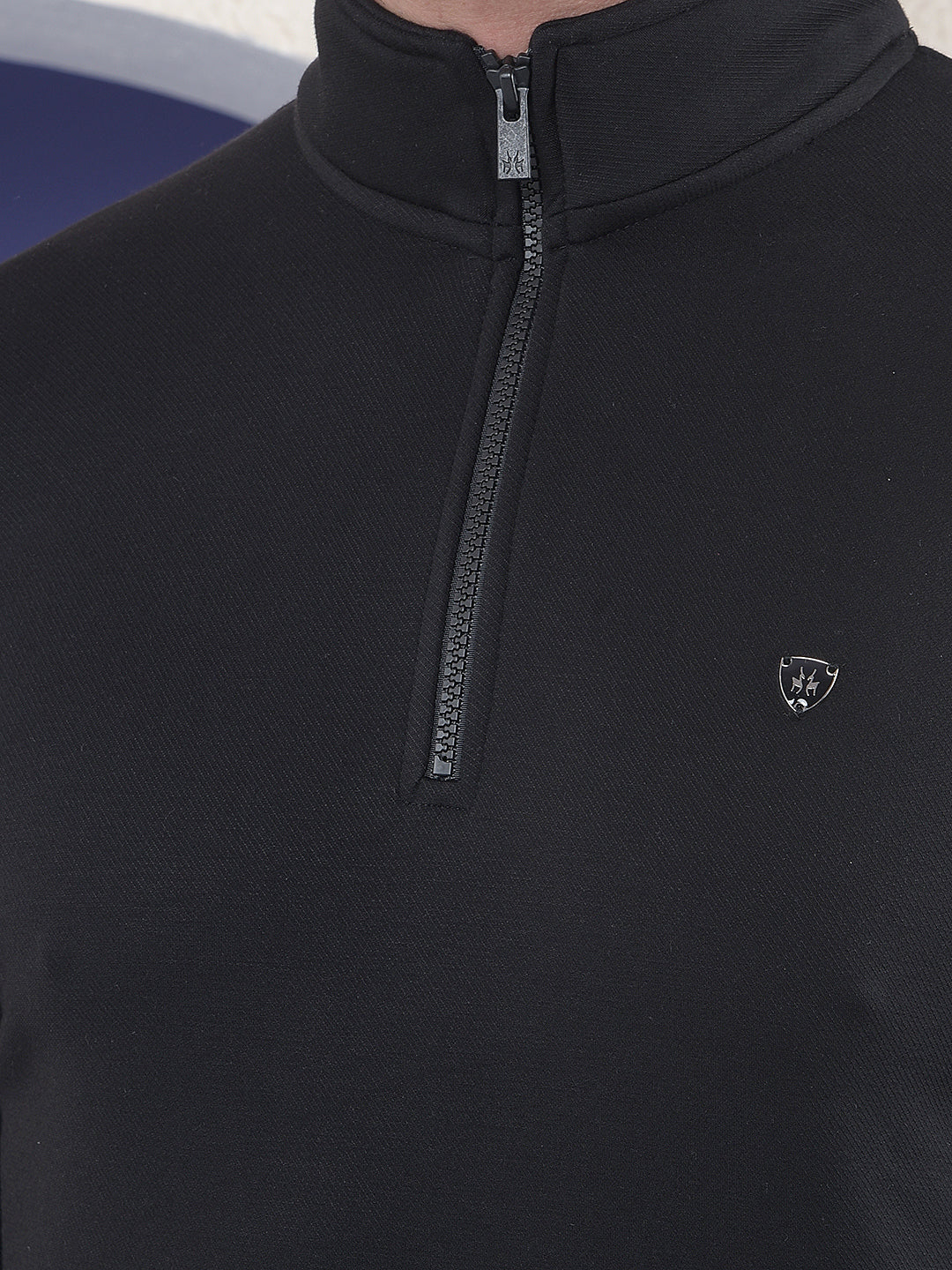 Black Half-Zip High-Neck Sweatshirt-Men Sweatshirts-Crimsoune Club
