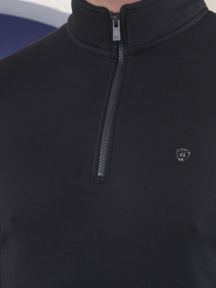 Black Half-Zip High-Neck Sweatshirt-Men Sweatshirts-Crimsoune Club