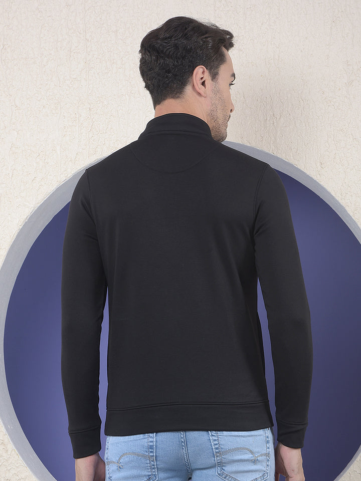 Black Half-Zip High-Neck Sweatshirt-Men Sweatshirts-Crimsoune Club