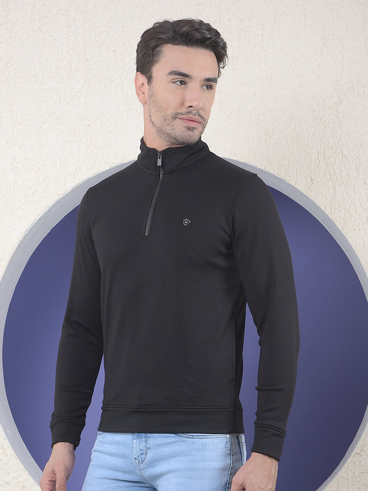 Black Half-Zip High-Neck Sweatshirt-Men Sweatshirts-Crimsoune Club