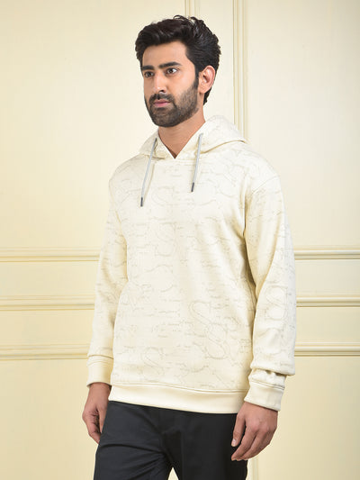 Cream Printed Hooded Neck Sweatshirt-Men Sweatshirts-Crimsoune Club