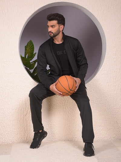 Black Knitted Trackpants-Men Trackpants-Crimsoune Club