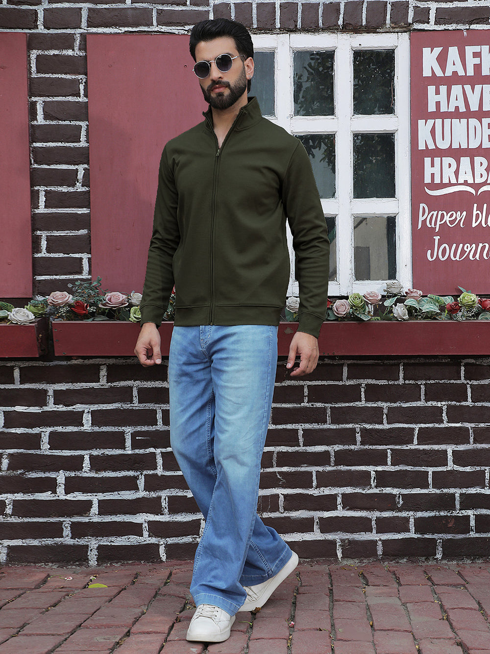 Olive Front Open Sweatshirt-Men Sweatshirts-Crimsoune Club