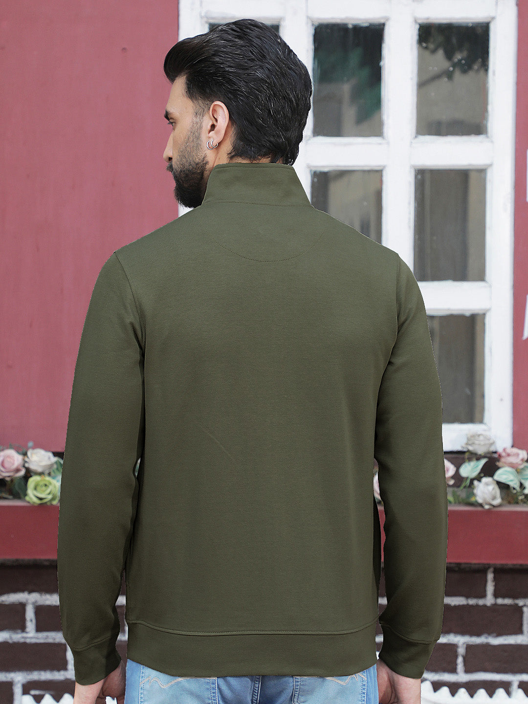 Olive Front Open Sweatshirt-Men Sweatshirts-Crimsoune Club