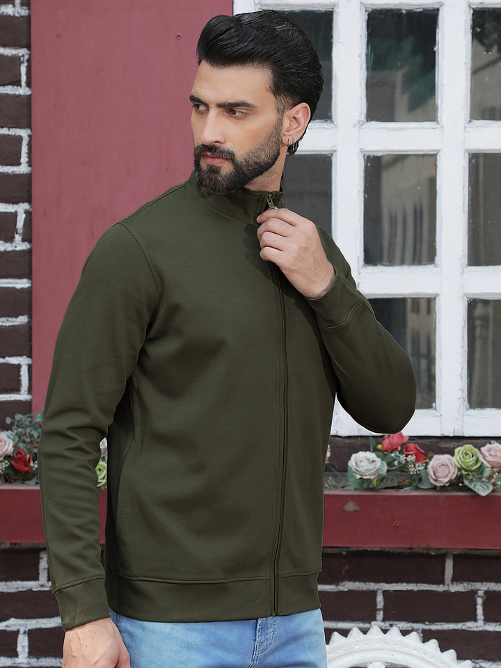 Olive Front Open Sweatshirt-Men Sweatshirts-Crimsoune Club