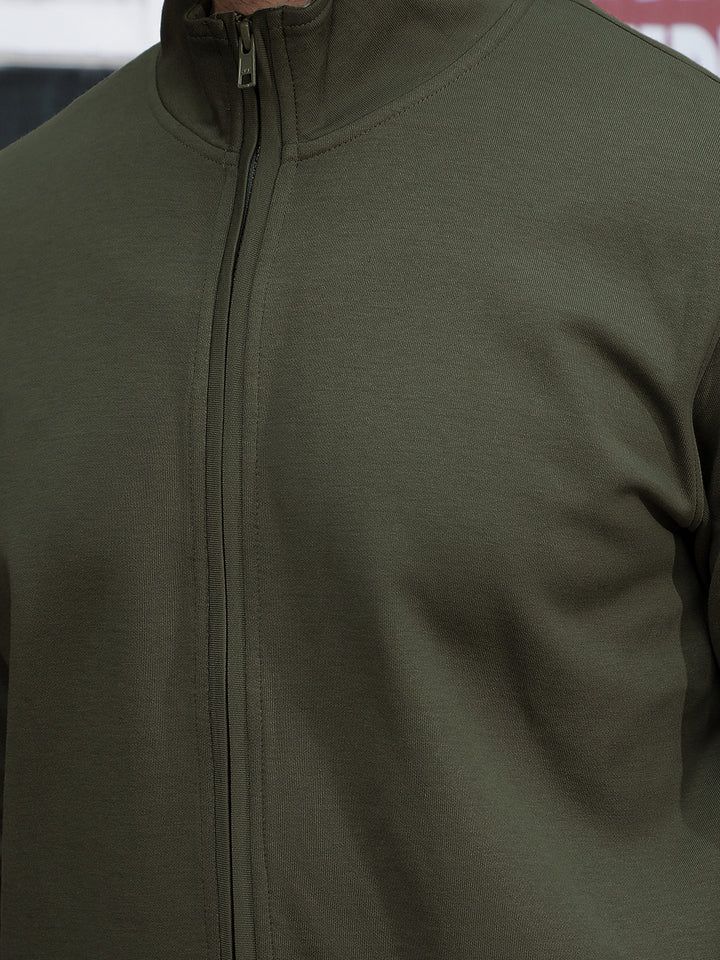 Olive Front Open Sweatshirt-Men Sweatshirts-Crimsoune Club