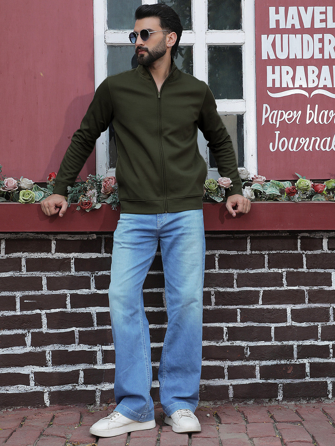 Olive Front Open Sweatshirt-Men Sweatshirts-Crimsoune Club