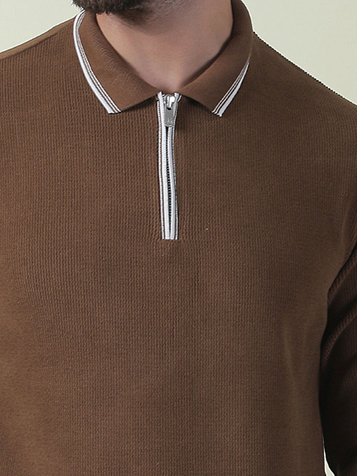 Brown Polo Neck T-Shirt-Men T-Shirts-Crimsoune Club