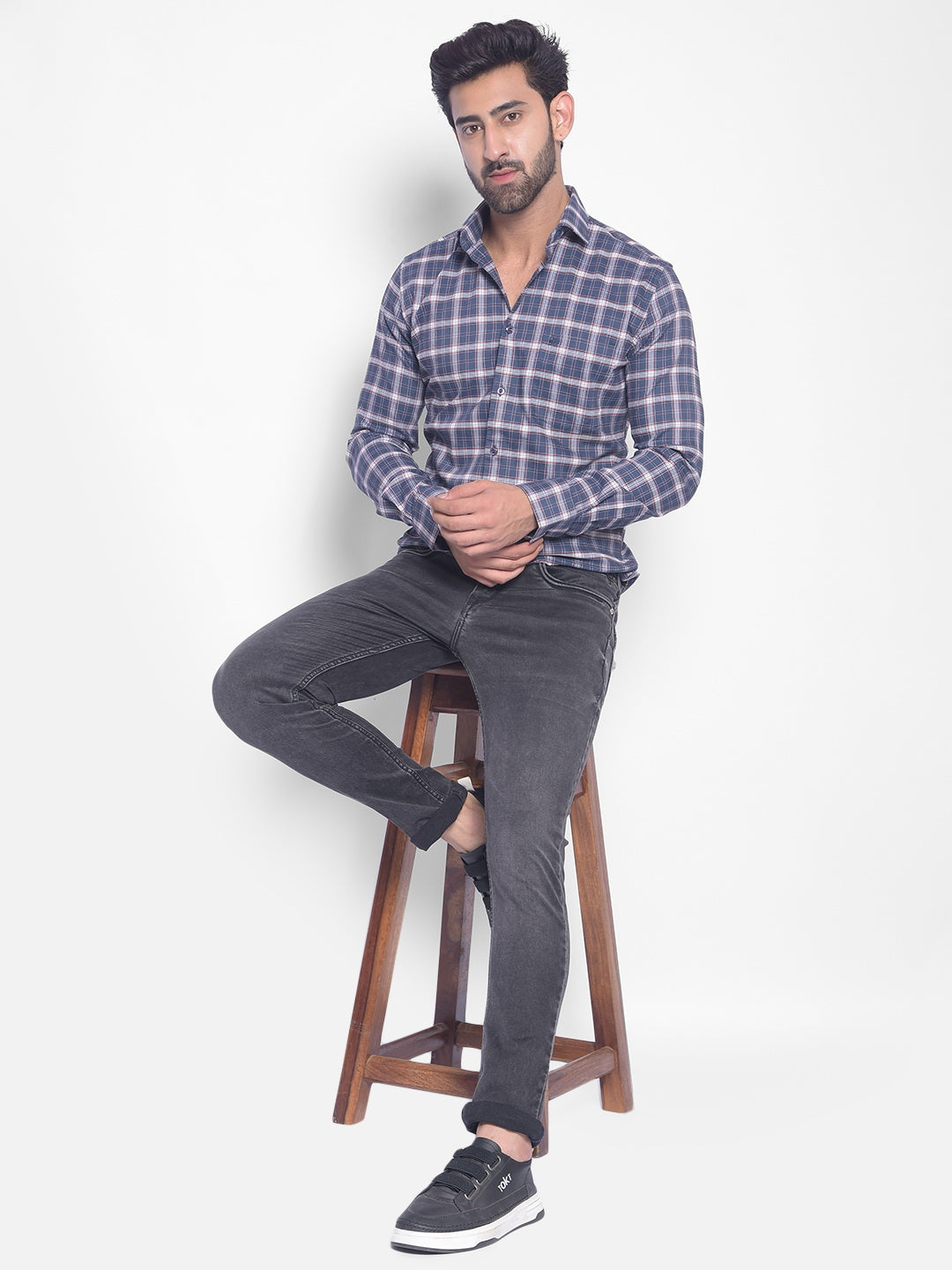 Blue Checked Shirt-Men Shirts-Crimsoune Club