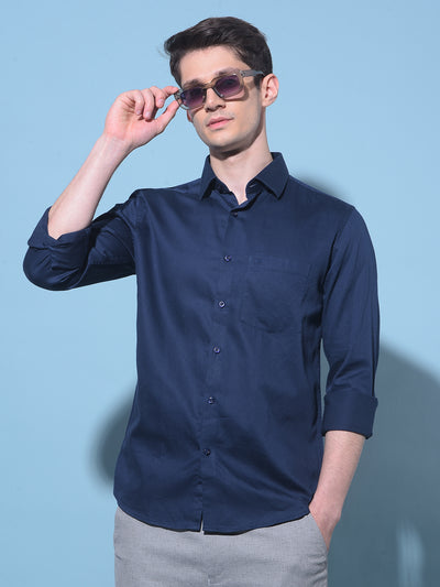 Navy Blue Printed 100% Cotton Shirt-Men Shirts-Crimsoune Club