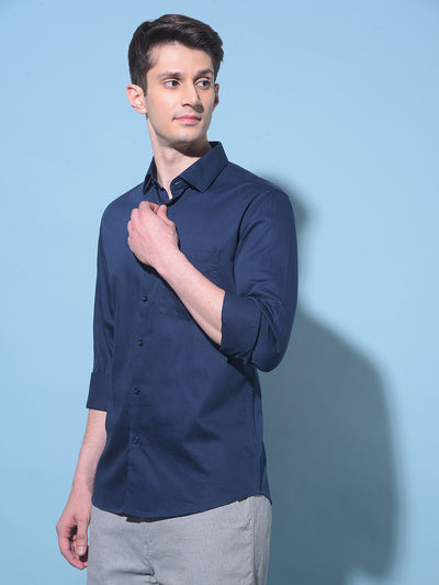 Navy Blue Printed 100% Cotton Shirt-Men Shirts-Crimsoune Club