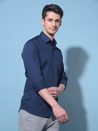 Navy Blue Printed 100% Cotton Shirt-Men Shirts-Crimsoune Club