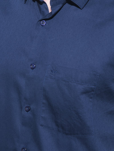 Navy Blue Printed 100% Cotton Shirt-Men Shirts-Crimsoune Club