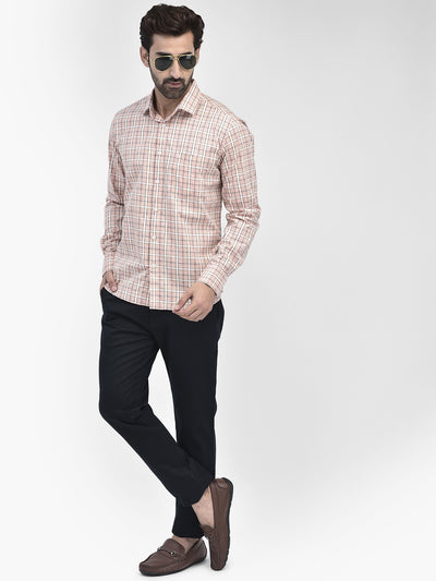 Check Peach Shirt-Men Shirts-Crimsoune Club