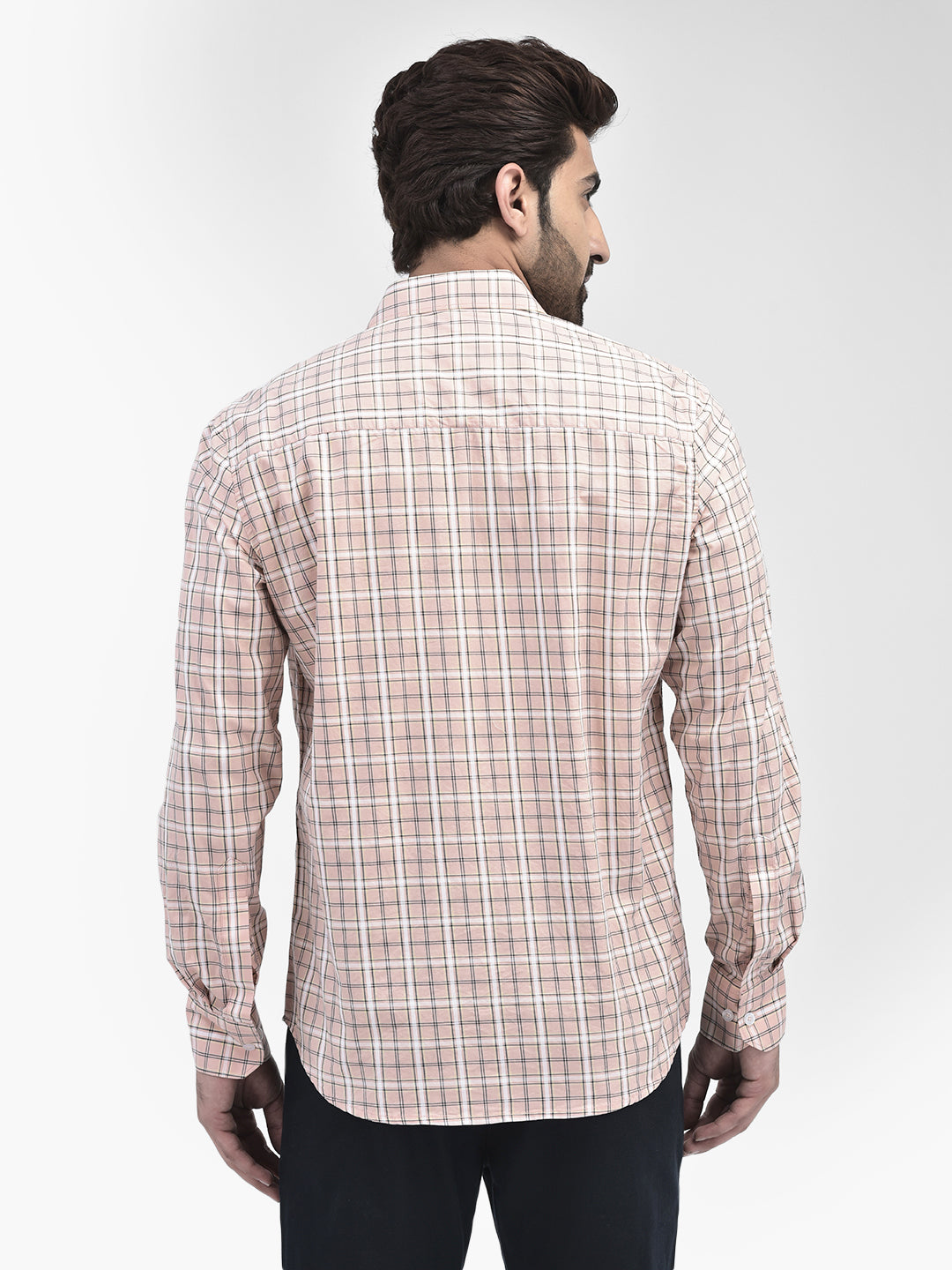 Check Peach Shirt-Men Shirts-Crimsoune Club