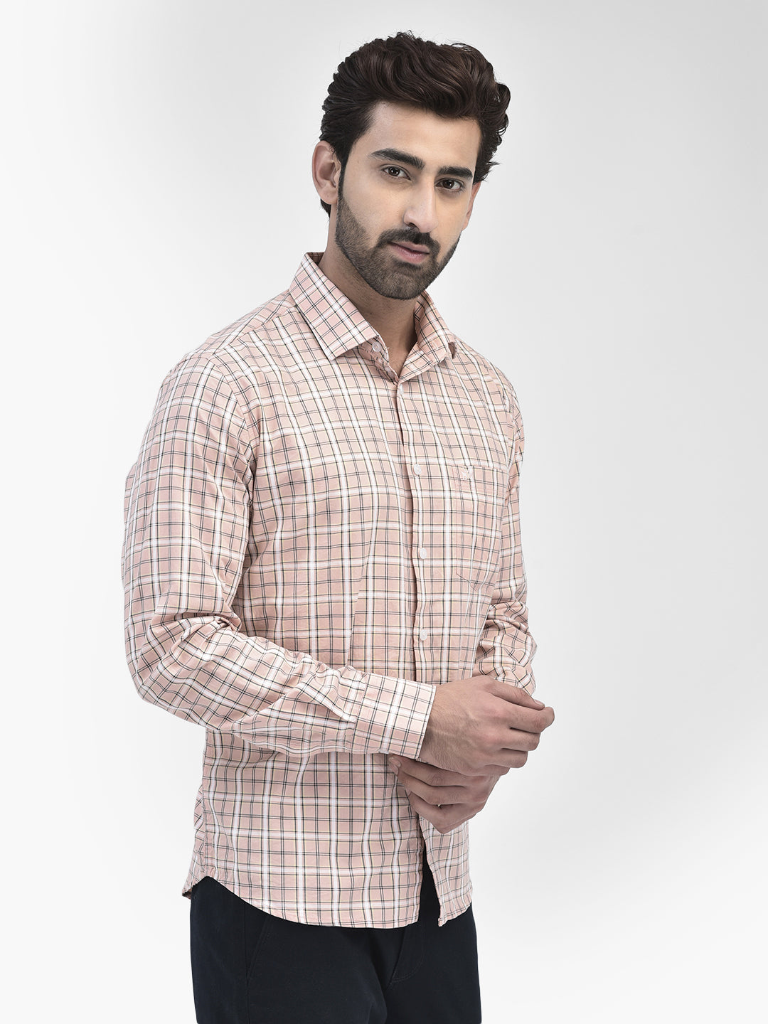 Check Peach Shirt-Men Shirts-Crimsoune Club