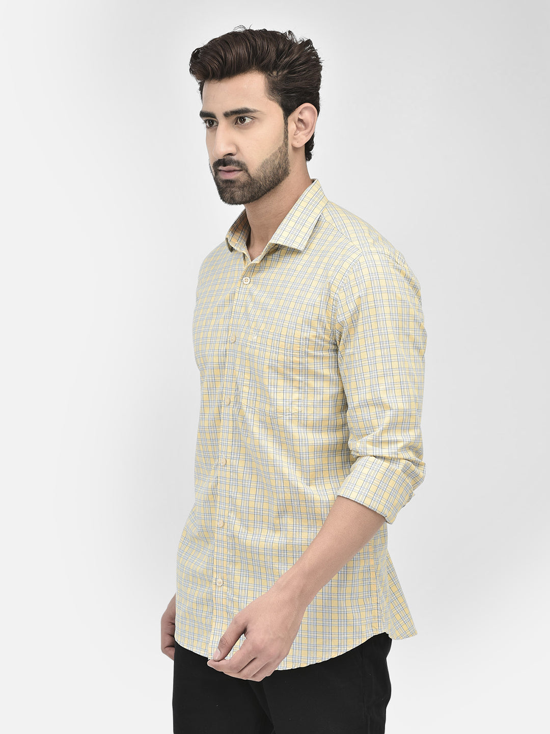 Check Yellow Shirt-Men Shirts-Crimsoune Club