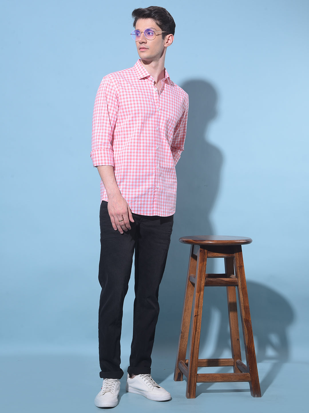 Peach Tartan Check 100% Cotton Shirt-Men Shirts-Crimsoune Club