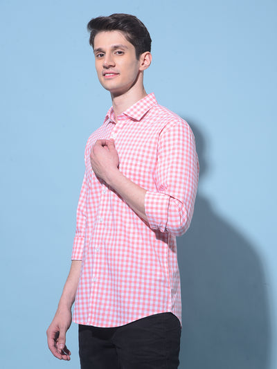 Peach Tartan Check 100% Cotton Shirt-Men Shirts-Crimsoune Club