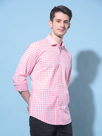 Peach Tartan Check 100% Cotton Shirt-Men Shirts-Crimsoune Club