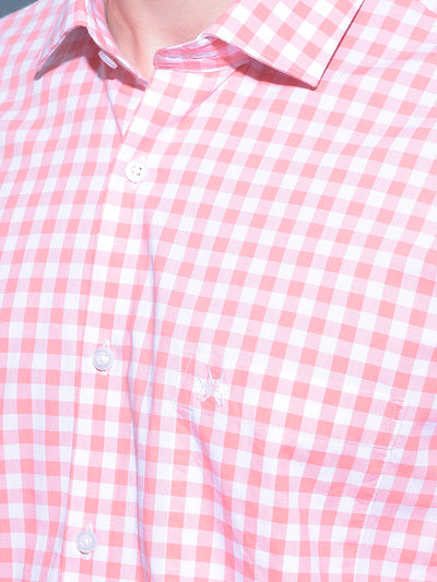 Peach Tartan Check 100% Cotton Shirt-Men Shirts-Crimsoune Club