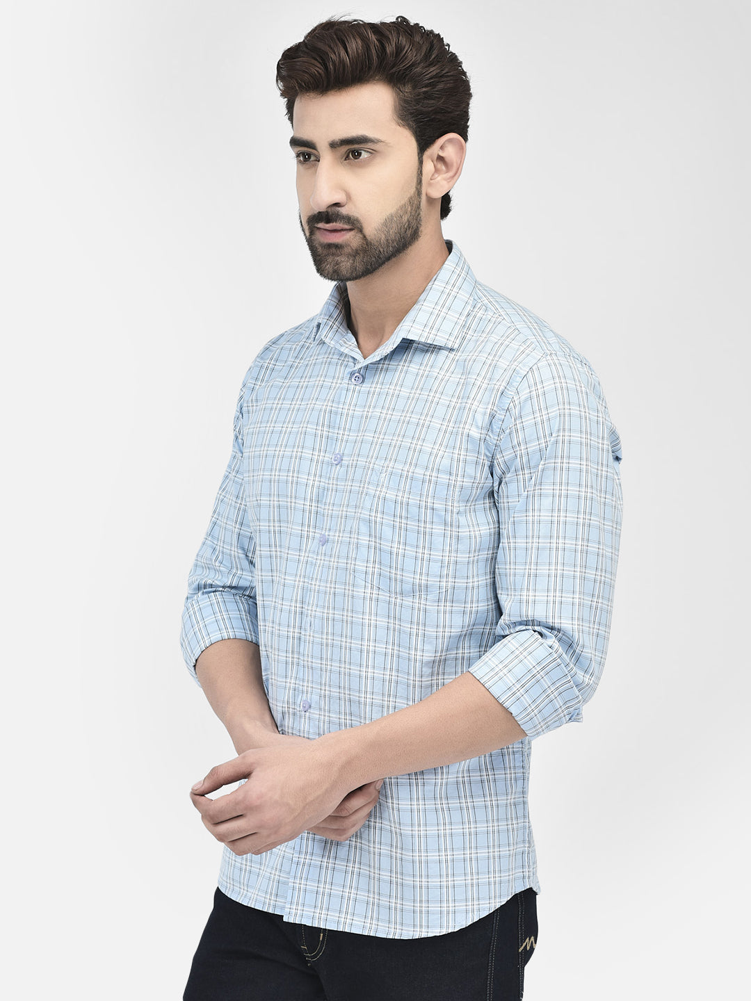 Check Blue Shirt-Men Shirts-Crimsoune Club