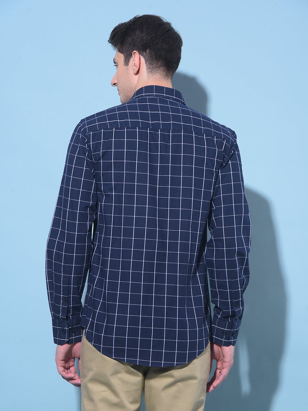 Navy Blue Checked 100% Cotton Shirt-Men Shirts-Crimsoune Club