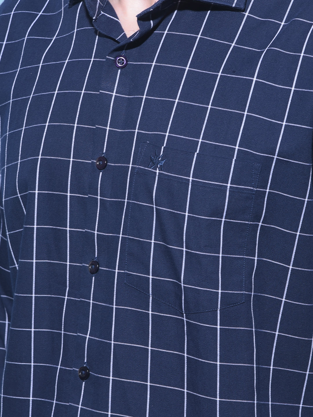 Navy Blue Checked 100% Cotton Shirt-Men Shirts-Crimsoune Club