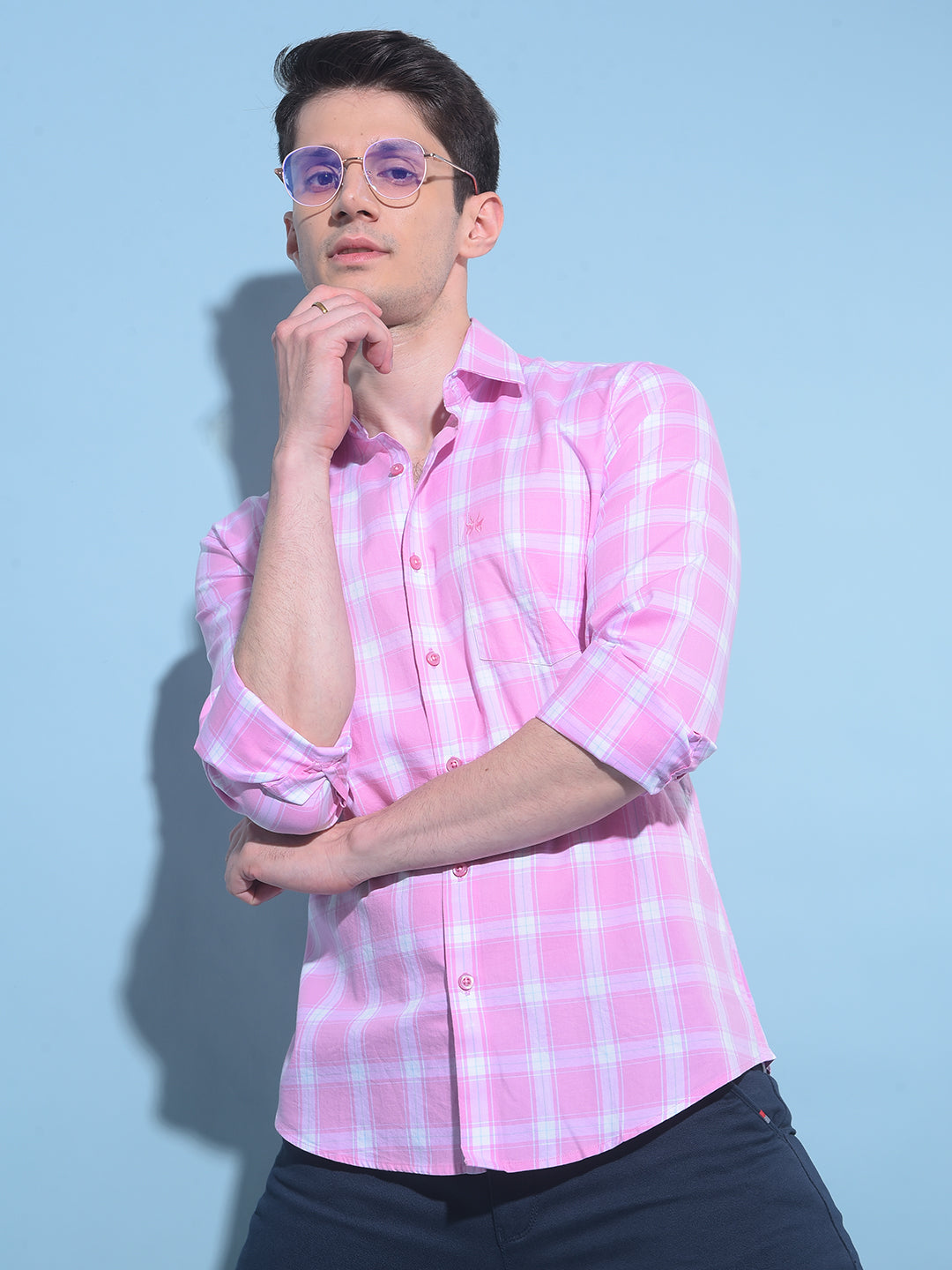 Pink Tartan Check 100% Cotton Shirt-Men Shirts-Crimsoune Club