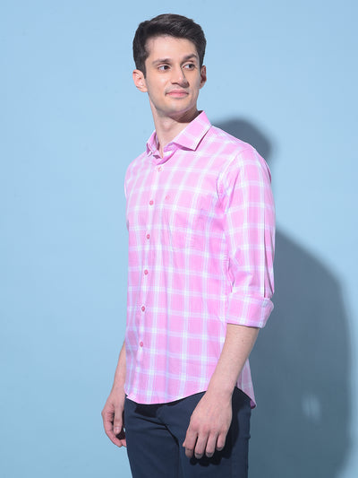 Pink Tartan Check 100% Cotton Shirt-Men Shirts-Crimsoune Club