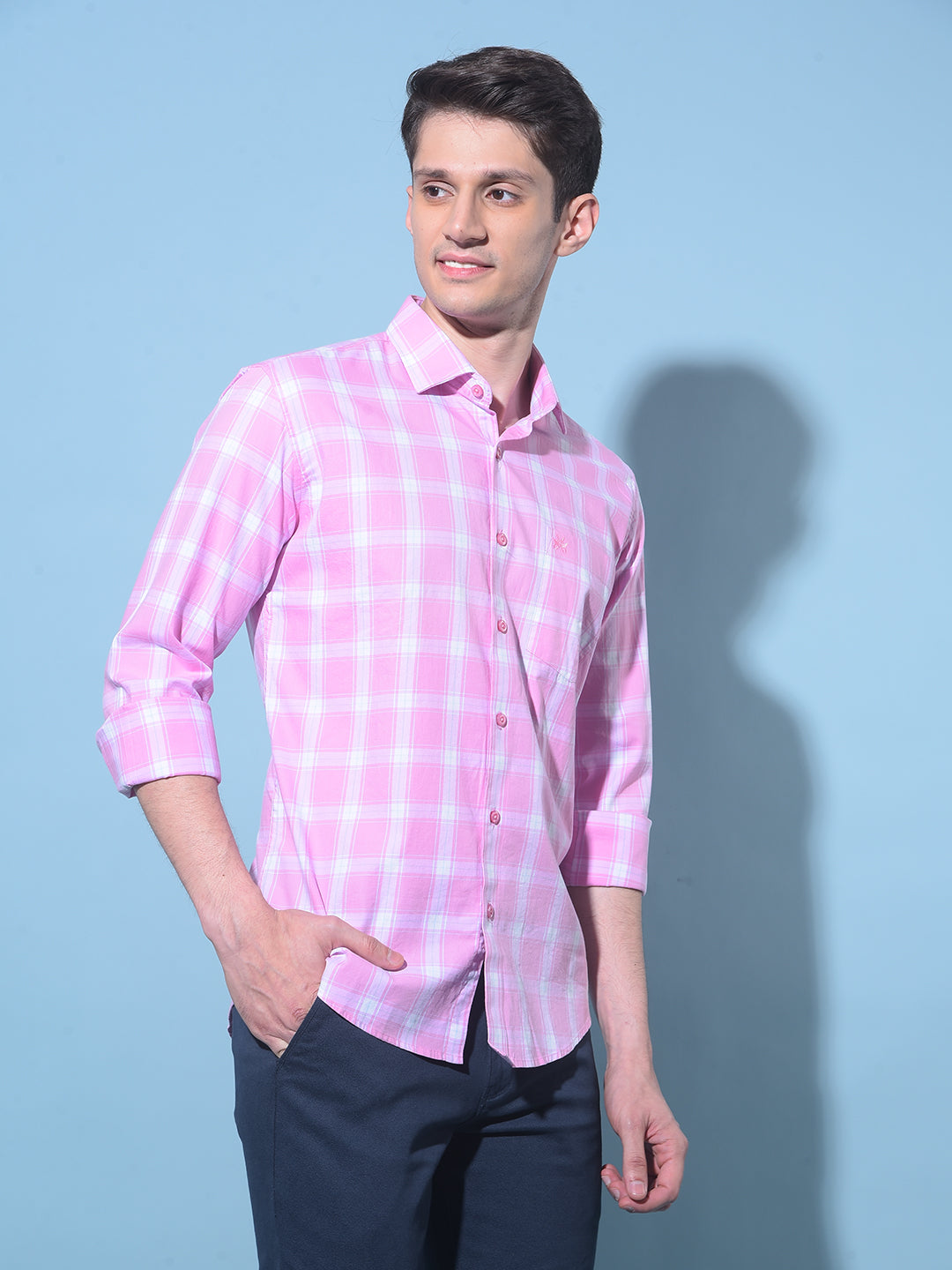 Pink Tartan Check 100% Cotton Shirt-Men Shirts-Crimsoune Club