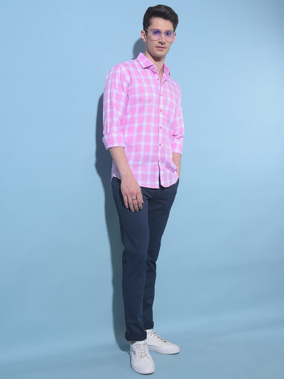 Pink Tartan Check 100% Cotton Shirt-Men Shirts-Crimsoune Club