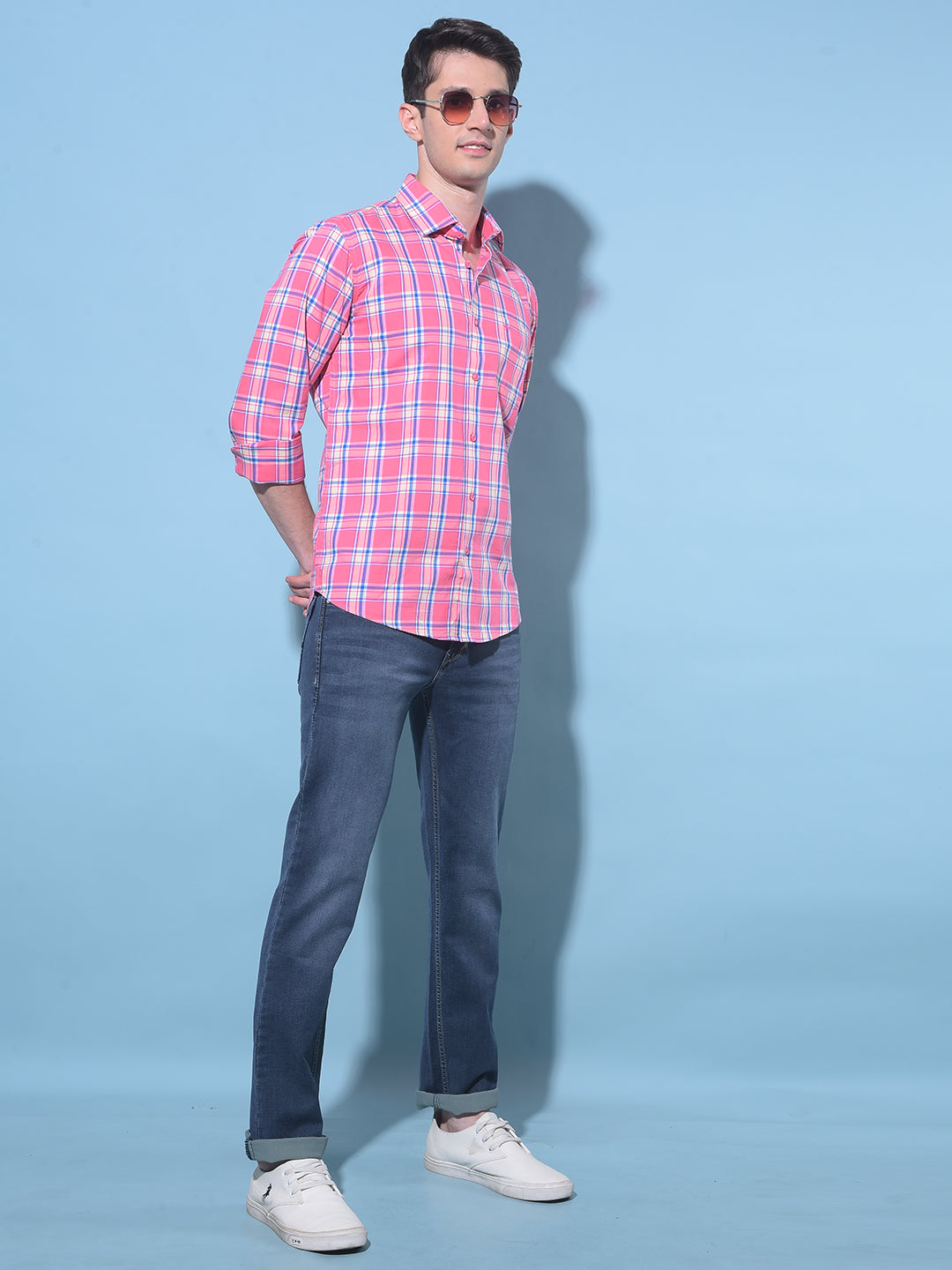 Pink Tartan Check 100% Cotton Shirt-Men Shirts-Crimsoune Club