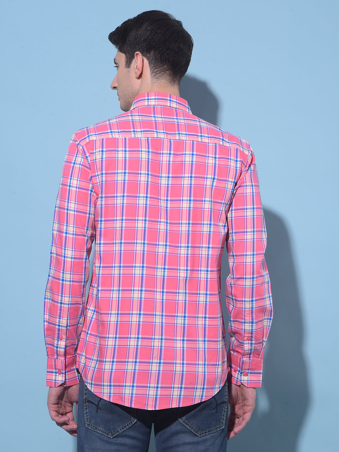 Pink Tartan Check 100% Cotton Shirt-Men Shirts-Crimsoune Club