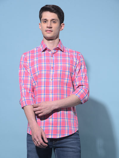 Pink Tartan Check 100% Cotton Shirt-Men Shirts-Crimsoune Club