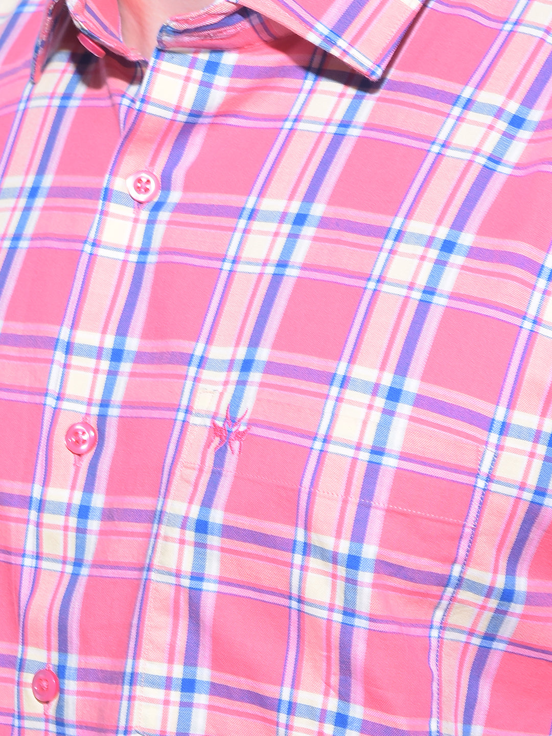 Pink Tartan Check 100% Cotton Shirt-Men Shirts-Crimsoune Club