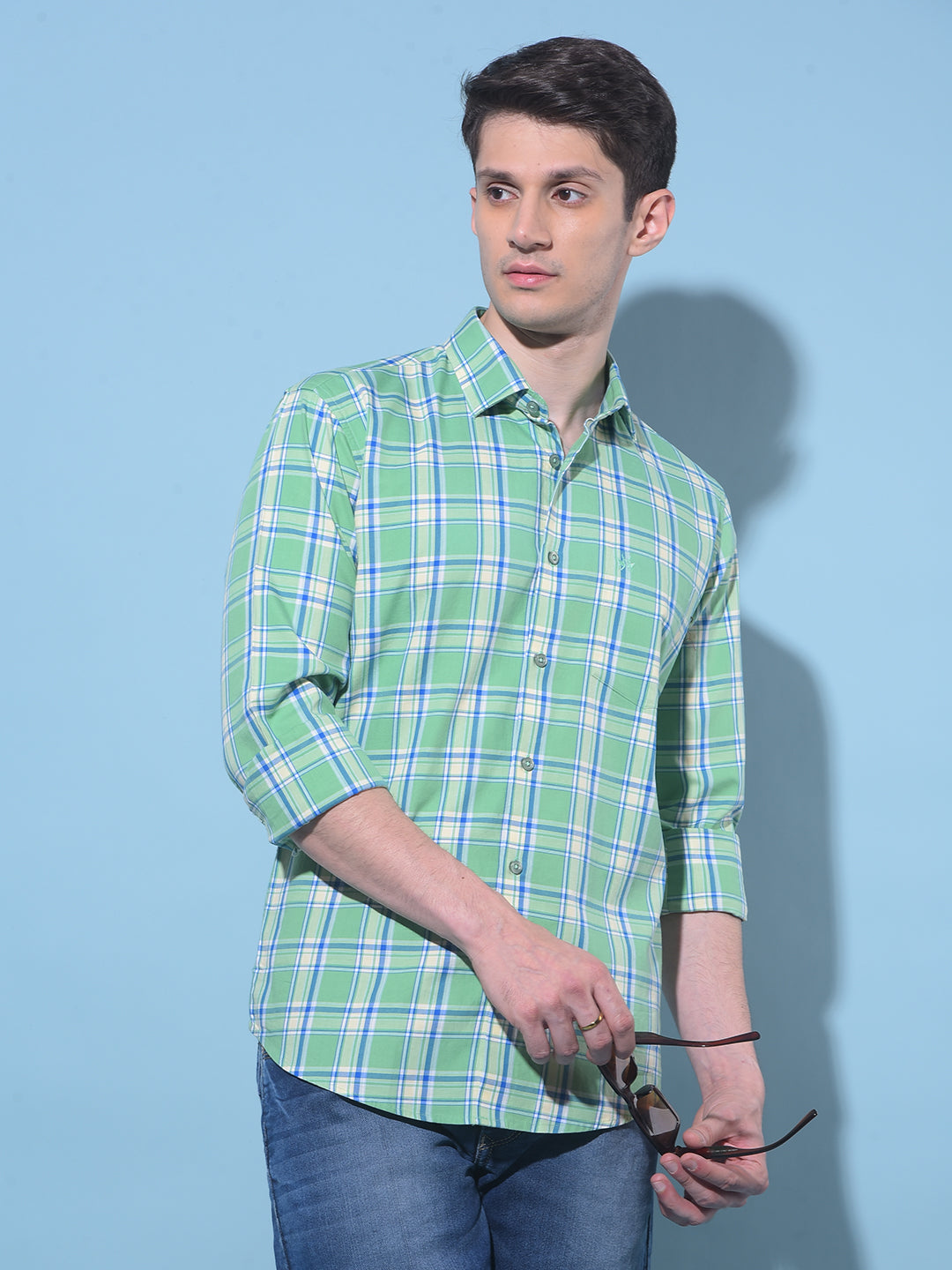 Green Tartan Check 100% Cotton Shirt-Men Shirts-Crimsoune Club