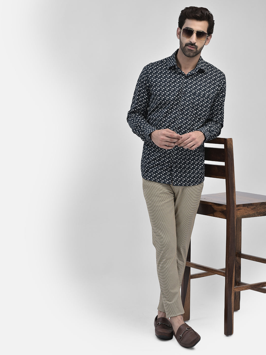 Floral Navy Blue Shirt-Men Shirts-Crimsoune Club