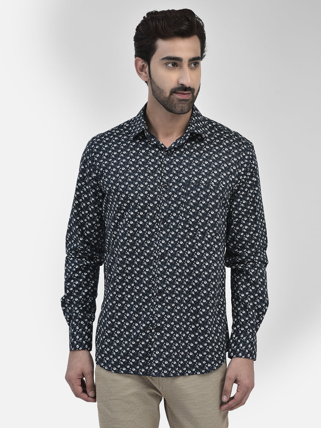 Floral Navy Blue Shirt-Men Shirts-Crimsoune Club