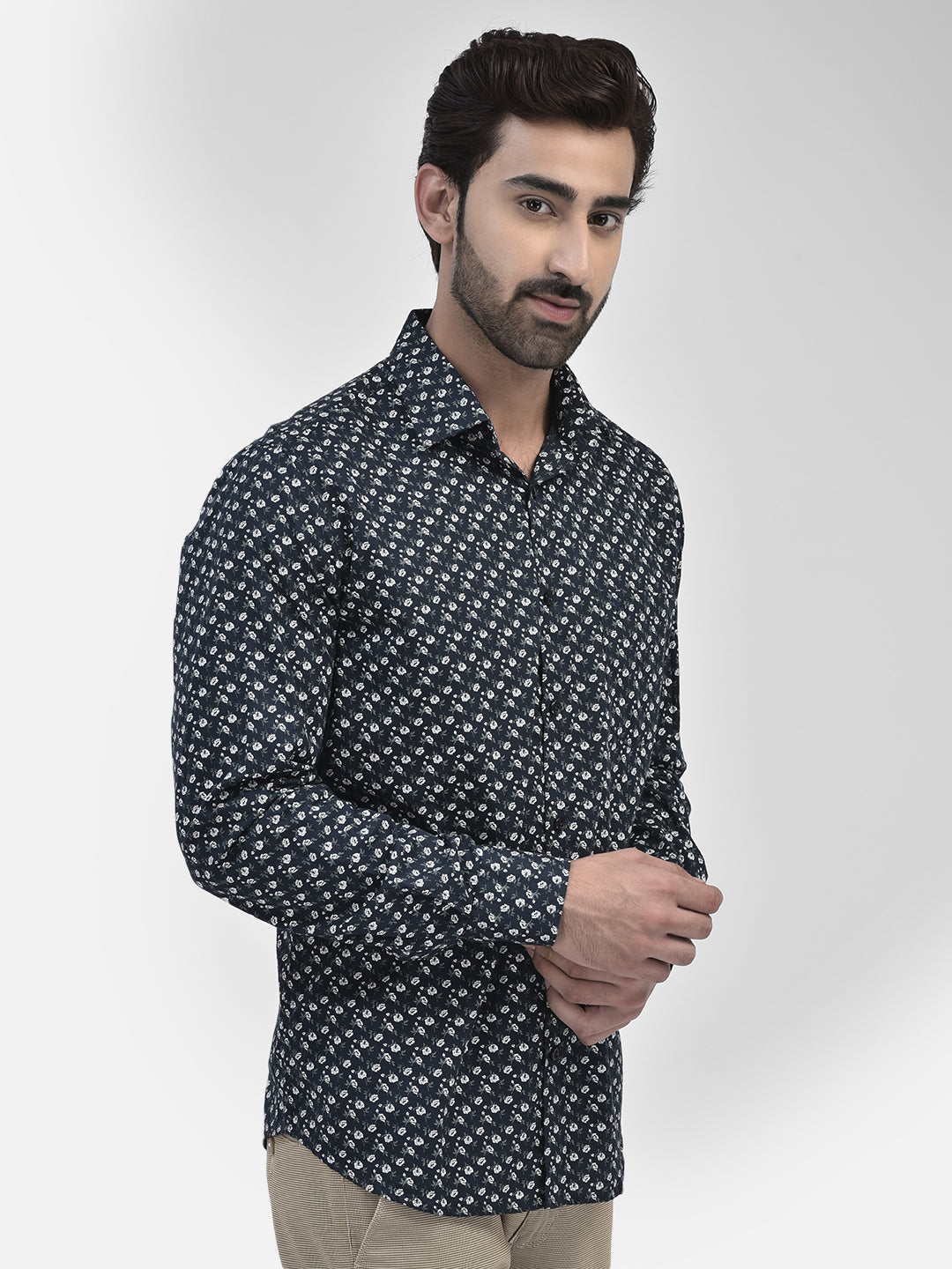 Floral Navy Blue Shirt-Men Shirts-Crimsoune Club