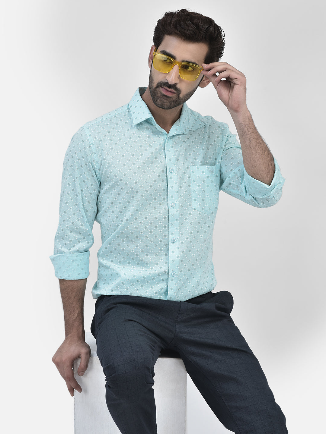 Printed Blue Shirt-Men Shirts-Crimsoune Club