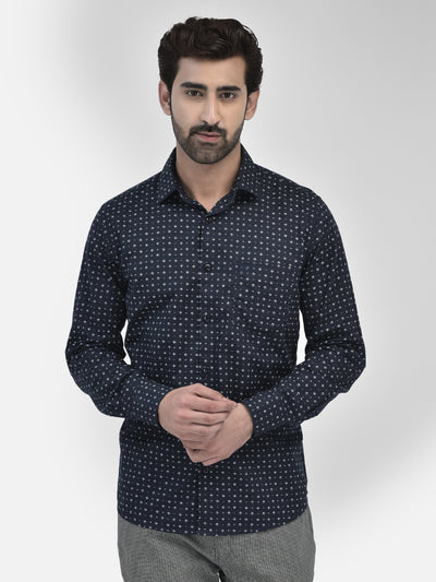 Printed Navy Blue Shirt-Men Shirts-Crimsoune Club