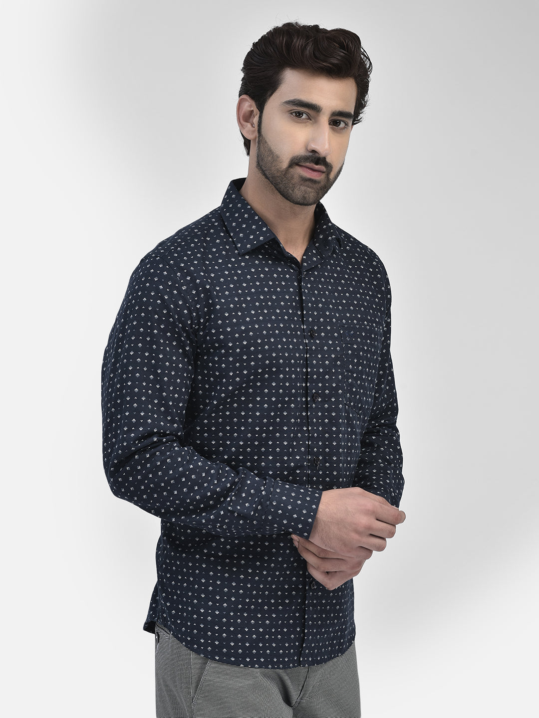 Printed Navy Blue Shirt-Men Shirts-Crimsoune Club